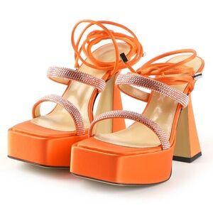 Mach & Mach Orange Satin Platform Heels